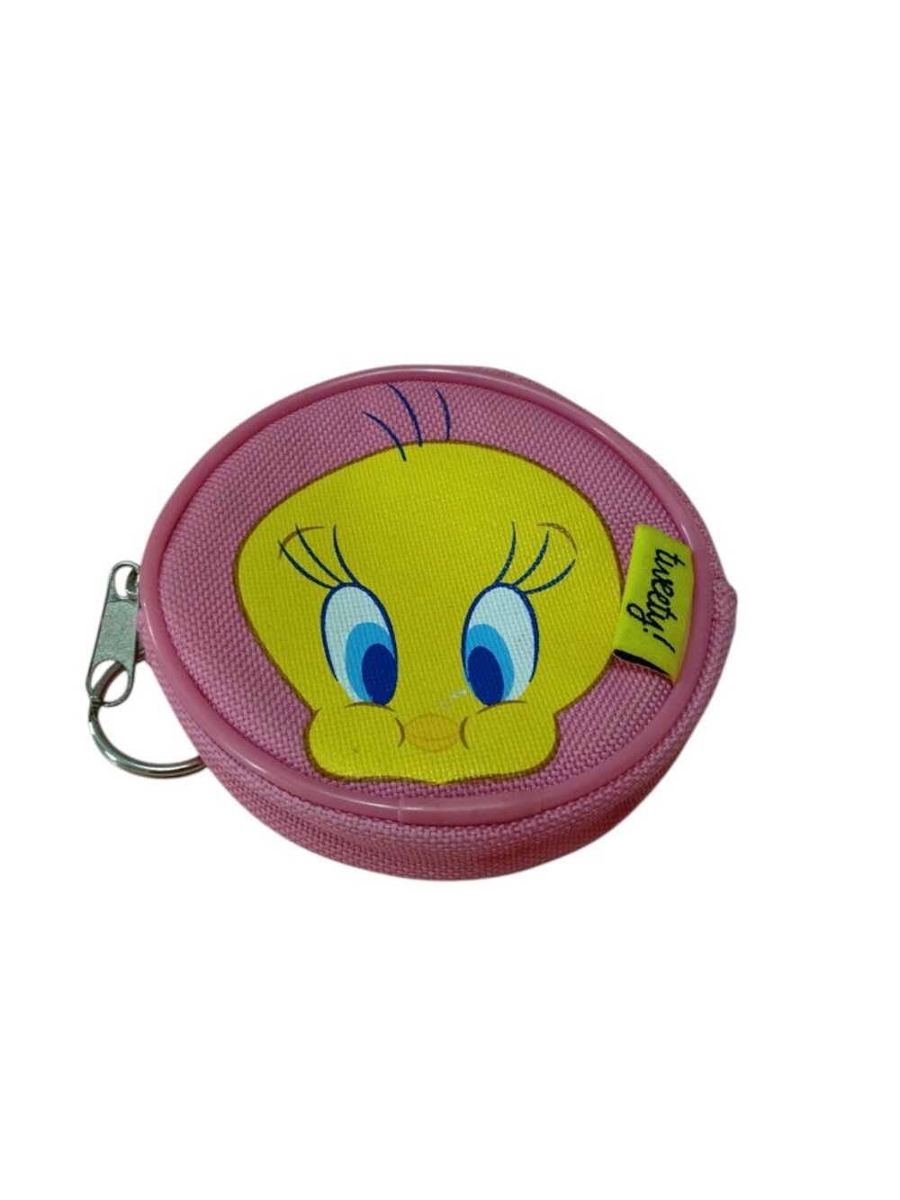 Warner Bros Tweety Bird Round Change Coin Purse Pink Zip Around Cartoon Novelty